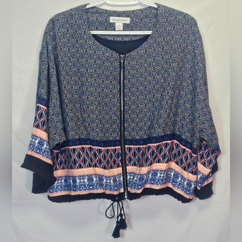 Christopher & Banks Patterned Kimono Jacket with Tassel Tie